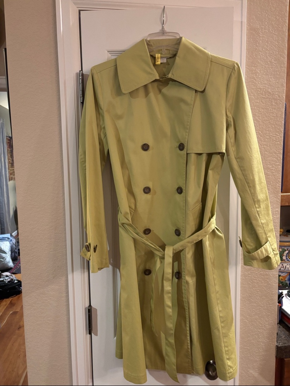 Garnet Hill Double-Breasted Lime Green Trench Coat